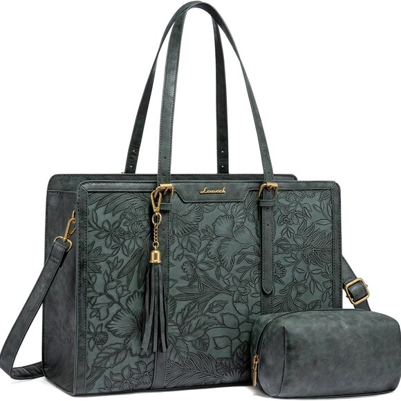 Handbags - Laptop Bag for Women Vintage Leather Laptop Tote 15.6 inch Large Capacity Comput